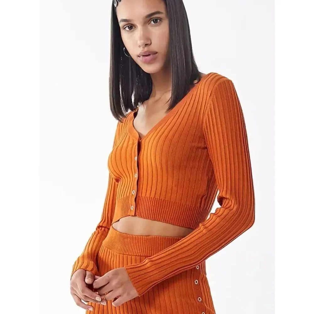 Urban Outfitters UO Rhyan Ribbed Cardigan Cropped Top Medium